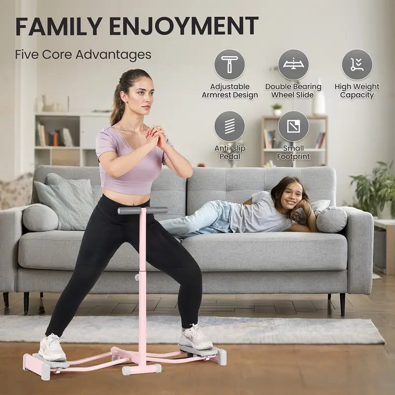Ski Exercise Machine Ski Machine With 4 Level Adjustable Handles Leg Exerciser Foldable Fitness Equipment For Home Gym Pink